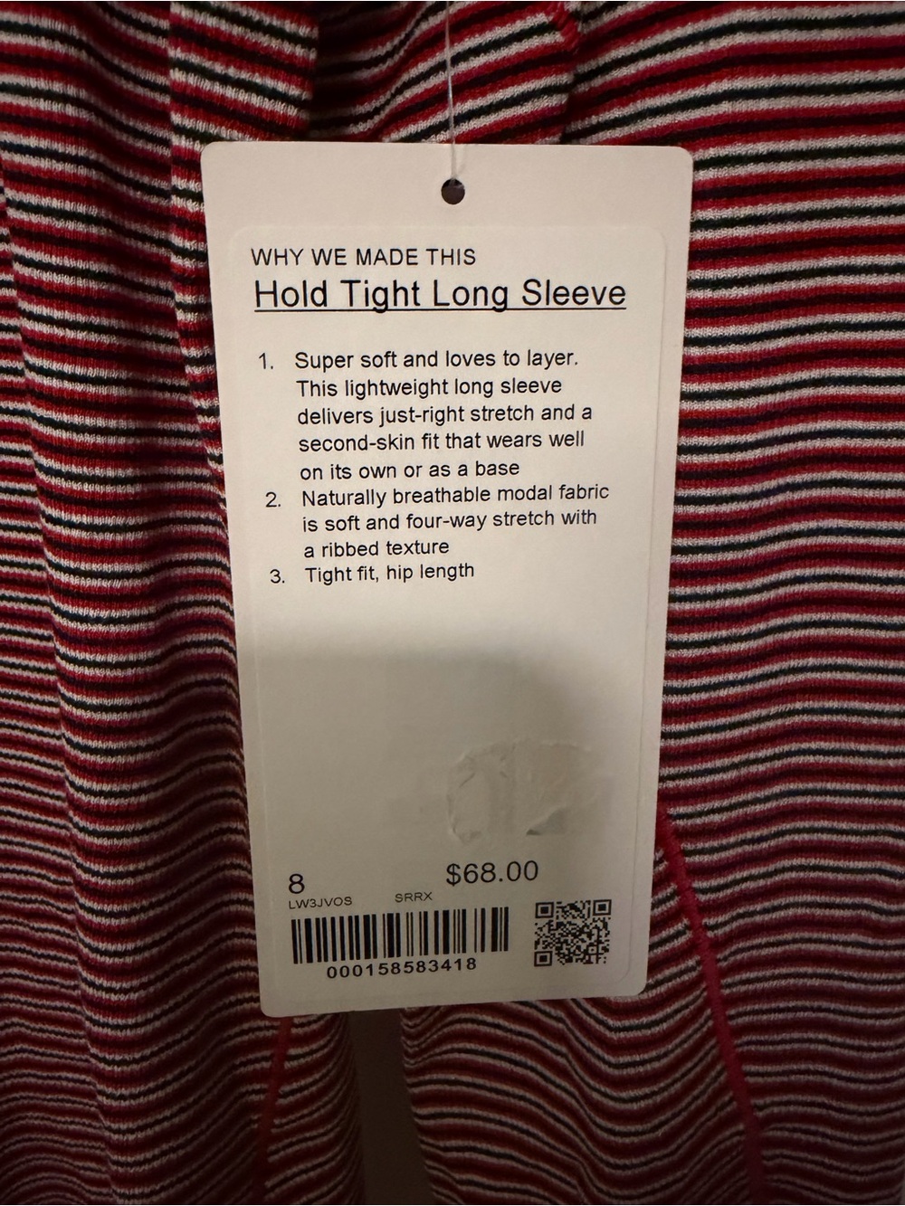 Lululemon NWT Hold Tight Long Sleeve Size 8 Surround Stripe Oxford Red White - Picture 4 of 4